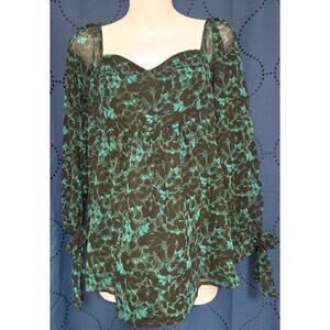 Isabel Maternity Long Sleeve Corsetry Woven Shirt Black Green Sz Large NWT